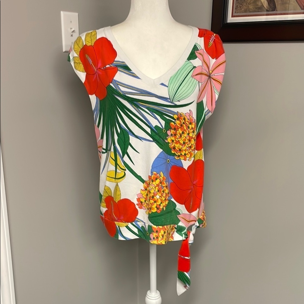 Talbots Floral Tropical Flowers Sleeveless Sweater Colorful Resortwear Cruise